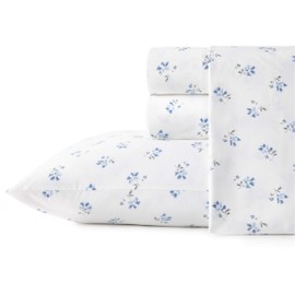 Stone Cottage Percale Collection Sheet Set-100% Cotton, Crisp & Cool, Lightweight & Moisture-Wicking Bedding, Twin, Blue Sketchy Ditsy
