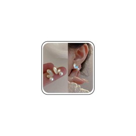 Allereyae Vintage Pearl Shell Heart Earrings Enamel Heart Stud Earrings Gold Pearl Earrings Pearl Heart Earrings Jewelry for Women