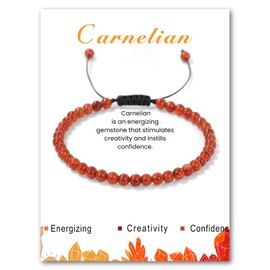 LOCCY Crystal Bracelet for Women, 4mm Natural Stone Bracelet Adjustable Gemstone Stone Bracelet Yoga Beads Bracelet for Women Men for Birthday Christmas Valentine's Gifts (Carnelian)