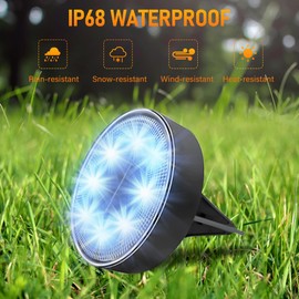 12 Packs Bright Solar Ground Lights Outdoor, 8 LED Disk Lights IP68 Waterproof 2025 Flat Landscape Lighting for Patio Pathway Yard, Paths, Decks, Lawns(Blue Light)
