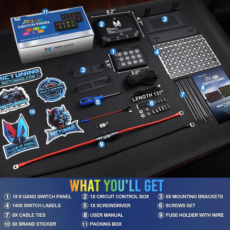 MICTUNING 12 Gang Switch Panel, P1B LED Touch Control Panel