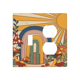 Yamxbfa 70s Boho Vintage Sun Rainbow Retro Mushroom Floral Outlet Covers 2 Gang Combination 1 Toggle/1 Duplex Light Switch Cover Decorative Gfci Wall Plate Electrical Plug Switchplate Bathroom Decor