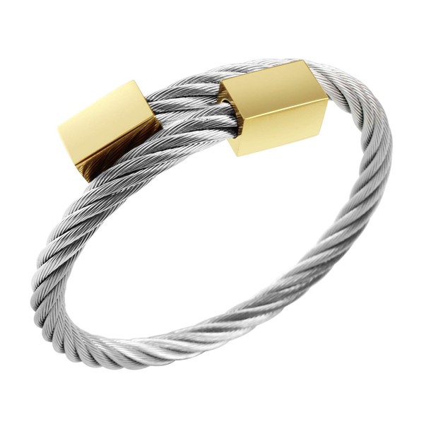 555Jewelry Men's and Women's 2 Tone Adjustable Twisted Square Ends