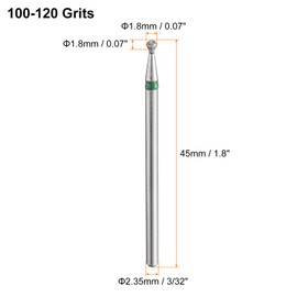 HARFINGTON 4pcs 100-120 Grits Diamond Grinding Bit 1.8mm Ball Head 2.35mm Shank 1.8mm Length Stone Sanding Drill Bits Rotary Tool for Ceramic Glass Nails Grinding Polishing