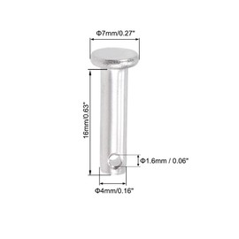 uxcell Single Hole Clevis Pins - 4mm X 16mm Flat Head 304 Stainless Steel Link Hinge Pin 10Pcs