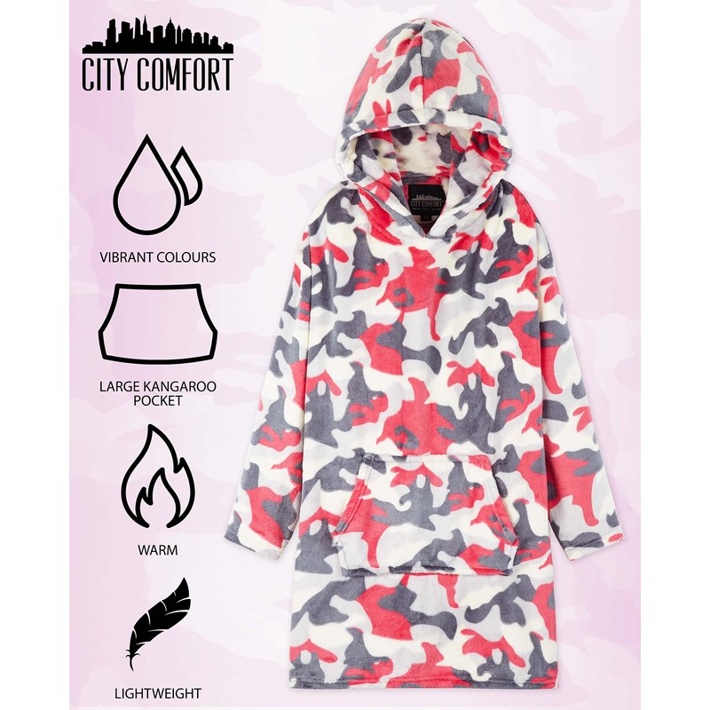CityComfort Girls Oversized Blanket Hoodie Kids Fleece Fluffy Hoodies (Pink