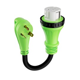 RV Adapter Plug 30 Amp to 50 Amp Cord with Locking Connector, NEMA TT-30P Male to SS2-50R Female, STW, 10AWG, Heavy Duty Electrical Power Cord, 125 Volts 3750 Watts, 1FT, Green