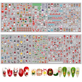 Nail Stickers, Christmas Nail Stickers, Set of 10, 3D Stickers, Nail Art, Christmas Tree, Elk, Christmas, Bell Wreath, Penguin, Snowman, Nail Parts, Stick, 3D Nail Sticker (A)
