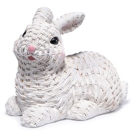 Hodao 2PCS Easter Day Bunny Decoration Handcrafted Polyresin Woven Shape Figurines for Table Top Cute Spring Rabbit Gifts Decor for Home, Office, and Holiday Celebrations (White-One)