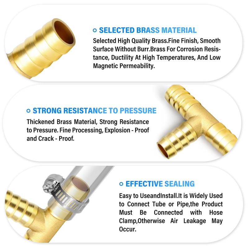 TAILONZ PNEUMATIC 12 mm Brass 3-Way T-Piece Hose Barb Fitting
