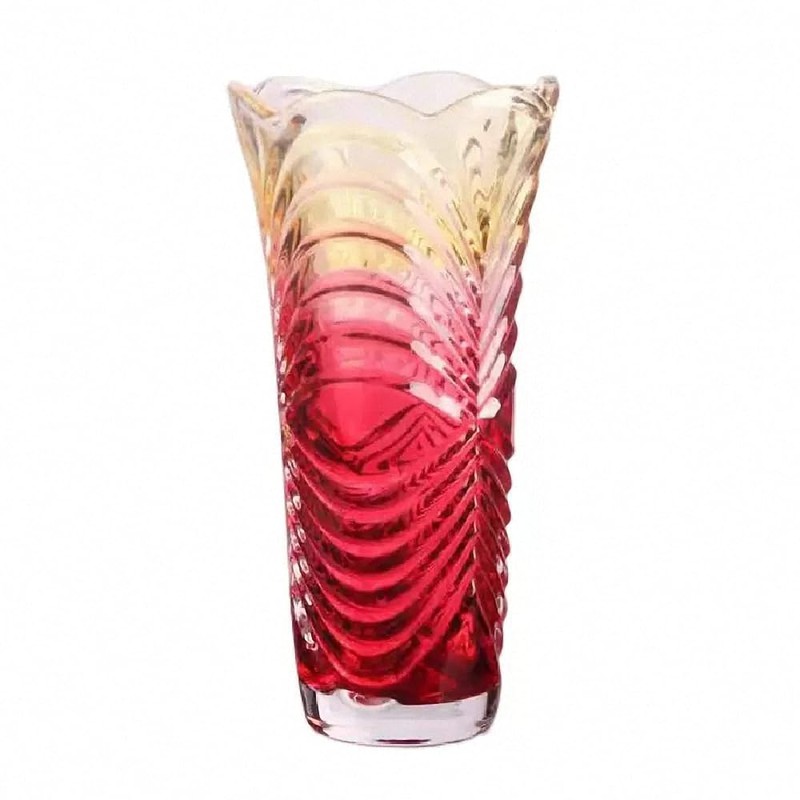 Large Red Striped Glass Vase-11.8 inch Tall,Modern Vase for Home