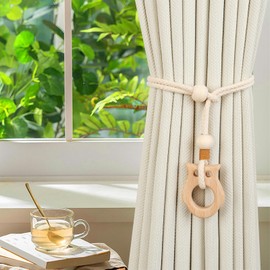 TMAOMU 2 Pack Wooden Curtain Tiebacks - Animal Shaped Hand Carved Drapery Holdbacks, Decorative Window Accessories for Living Room, Bedroom (2, Owl)