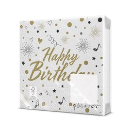 PAW - Doppelseitige Servietten 3-lagig (33 x 33 cm) I 20 St√ºck I Perfekt f√ºr Geburtstage, Partys Kinderpartys Feiern I Tischdeko Papierserviette Beidseitig Bedruckt - Happy Birthday I Party Invitation