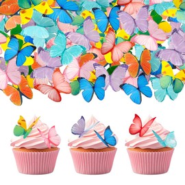 60 pieces Wafer Paper Butterfly Cupcakes Baking Decoration Wedding Festival Dessert Food Decoration Plug-In (Multicolour)