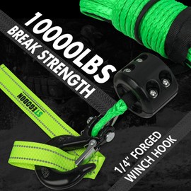 STEGODON Synthetic Winch Rope, 1/4'' x 50ft 10,000LBS Synthetic Winch Line 1/4 Winch Cable Replacement Synthetic Rope with Forged Winch Hook and Rubber Stopper for 4WD Off Road Vehicle ATV UTV (Green)