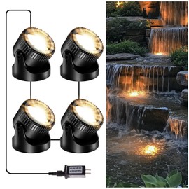 POPOSOAP Pond Lights, 4-in-1 Warm White Underwater Pond Lights, IP68 Waterproof LED Landscape Spotlights for for Pond, Garden, Patio, Fountain, Pool, Waterfall Decoration(4 Head Lamps)