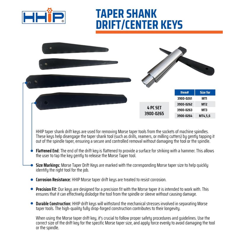 HHIP 3900-0265 4-Piece Drift/Center Key Set (Mt 1-2-3- and 4/5/6)