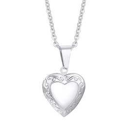 Cupimatch Heart Locket for Opening: Chain with Heart Necklace Pictures Photo Pendant Women's Amulet Necklace Stainless Steel Hinged with 45 cm Chain, Stainless Steel