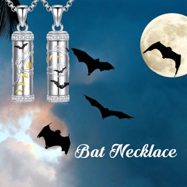 PELOVNY Tree of Life Urn Necklace 925 Sterling Silver Bat Necklace for Ashes of Loved One Cremation Jewelry Moon Phase Gift for Men Women