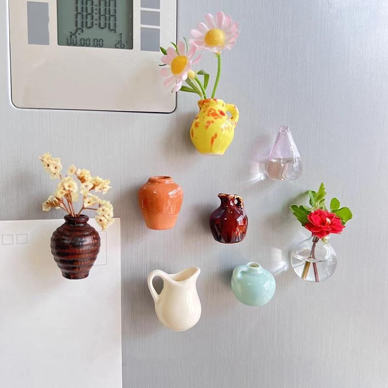 1/3 pcs Mini Ceramic Vase Fridge Magnet DIY Magnetic Decoration