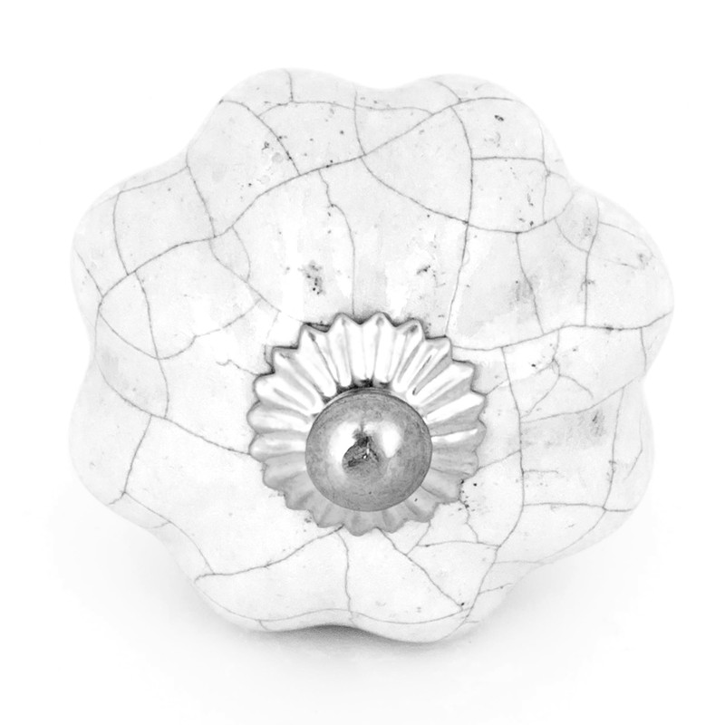 ETHNICITI Pumpkin White Crackle 40mm Ceramic Door Knobs Vintage Shabby
