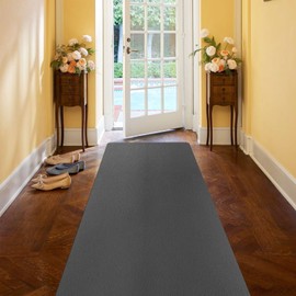 FURKIT Hallway Runner Rug for Kitchen, 2'x6' Leather-Look Waterproof Vinyl Entryway Floor Mat, Washable Comfort Standing Mat for Bedroom, Bathroom, Laundry Room (Dark Gray)