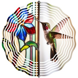 Keely's Korner Inc. Hummingbird Wind Spinner Metal Outdoor Hanging Garden Gift Stained Glass Image