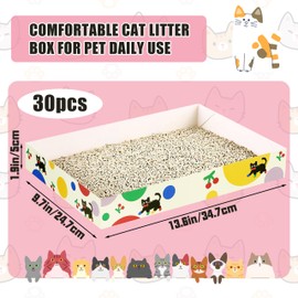 30 Pack Disposable Cat Litter Box, Foldable Paper Travel Litter Box, Non Clumping Durable and Waterproof,Low Entry Easy Disposal,Portable(13.6x9.7x1.9 in)