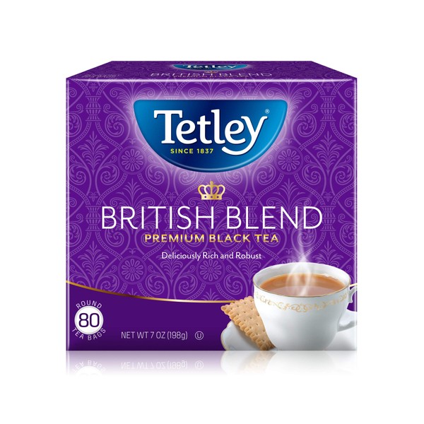 Tetley British Blend Premium Black Teabags, Rainforest Alliance Certified, Regular, 80 Count (Pack of 12)