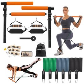 Hommie - Kit de barra de pilates portátil con bandas de resistencia para hombres y mujeres, barra de pilates mejorada de 3 secciones con bandas de res