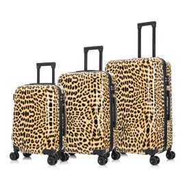 InUSA Cheetah Print Luggage with Spinner Wheels | Durable Lightweight Hardside Suitcase | Travel Bag with Handle and Trolley | (20in, 24in, 28in) 3 Piece Set