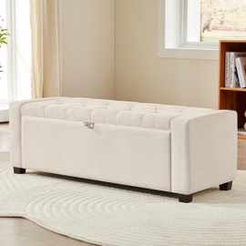 Royal Windsor Ottoman with Storage,Tufted Storage Bench with Safety Hinge,Holds up to 350 lb,Upholstered Bench with Seating for Bedroom, Living Room,Entryway,Linen Beige