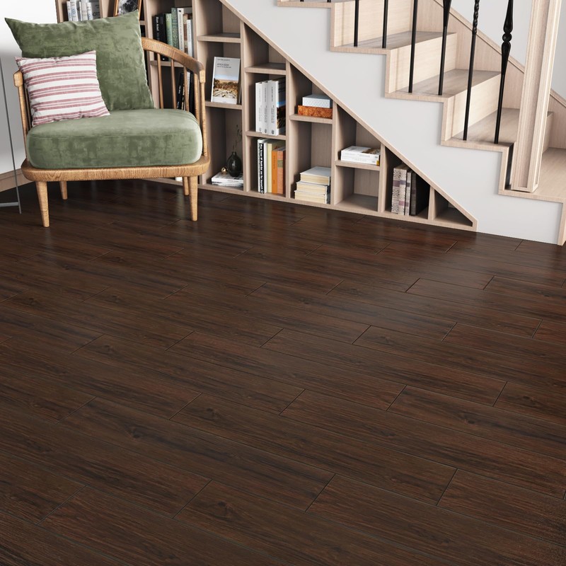 Wallercity Dark Brown Peel and Stick Floor Tiles Wood Grain