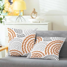 CaliTime Throw Pillow Cases Pack of 2 Cozy Fleece Two-Tone Abstract Geometric Conch Sea Snail Texture Decorative Cushion Covers for Couch Bed Sofa Farmhouse Decoration 18 X 18 Inches Burnt Orange Grey