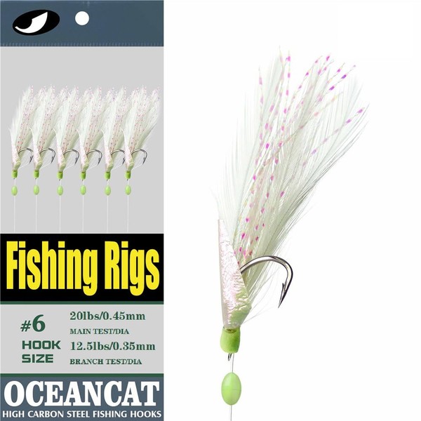 OCEAN CAT 10 Packs Feather Fish Skin 6 Hooks Fishing