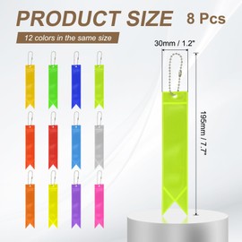 PATIKIL 8 Pcs Reflective Keychain, 7.7in Reflective Strips High Visibility Safety Keychain Tags Lanyards Pendants Bright Zipper Pulls Waterproof for Backpack Running, Fluorescent Green