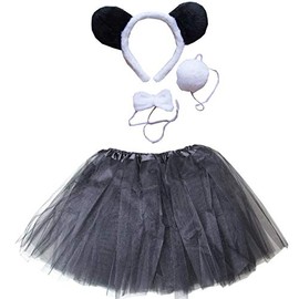 Kirei Sui Kids Panda Ears Headband Bowtie Tail & Tutu Costume Black