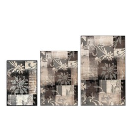 Superior Pastiche 3 Piece Indoor Area Rug Set, Jute Backing, Modern Floral Patchwork Decor, Hallway, Office, Kitchen, Bedroom, Living Room Floors, Plush Rugs, 2' x 3', 4' x 6', 6' x 9', Beige