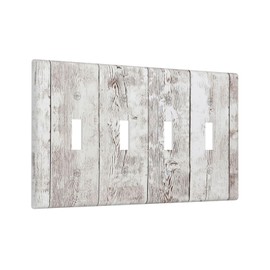 Nadoabtm Light Switch Covers Rustic Vintage White Wood Grain Quad Toggle Electrical Faceplate 4 Gang Wall Plate Decorative Switch Plates for Farmhouse Home Decor