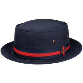 Stetson Classic Band Pork Pie Fabric Hat Summer Hat Sun Hat Pork Pie Hat Men Cotton Hat with Grosgrain Ribbon Spring Summer, darkblue
