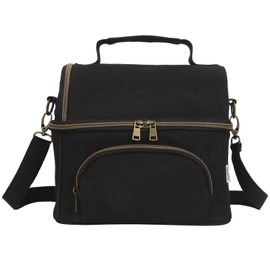 neatlife Mens Insulated Lunch Box with 2 XL icepacks,Sturdy Waxed Canvas Lunch Bag for Men And Women, Dual Compartment Large Cooler Bag For Work, Picnic, Travel, Outdoors (10.5L) 10"x9.5"x7" (Black)