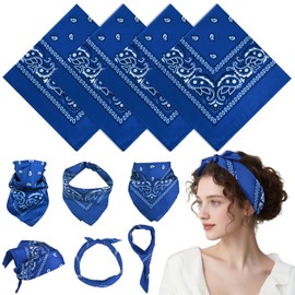 PLULON 4 Pack Blue Bandanas for Men Women, Paisley Pattern Bandana Bulk Headbands Men Handkerchief Cowboy Face Mask Square Scarf Headwear 100% Polyester