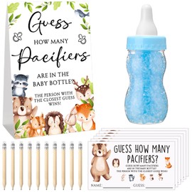 Roowest 512 Pcs Baby Shower Games Guess How Many Pacifiers Sign 100 Small Guessing Games 10 HB Pencils 750ml Milk Bottle 400 Acrylic Pacifiers Decoration for Guest Gender Reveal(Bright,Woodland)