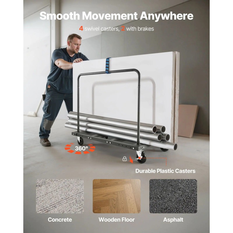 Steel Panel Truck Cart 5 Inch Swivel Casters Lumber Drywall