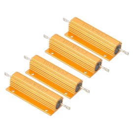PATIKIL 100W 4 Ohm Aluminum Shell Resistor, 4 Pack Aluminum Housing Resistor Housed Case Wirewound Resistors Screw Tap Power Resistor 5% Tolerance, Golden