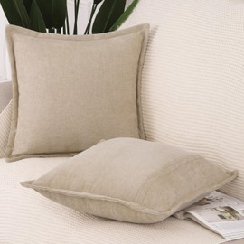 Madizz Fringe Chenille Cushion Covers Set of 2 Super Soft Boho Throw Pillow Covers Decorative Plain Throw Pillowcases Modern Home Decor for Sofa Bedroom Camel 16x16 inch, 40x40 cm