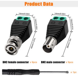 9 Pairs BNC Video Balun Connector, KUOQIY Coax Cat5 Cat6 to BNC Video Balun Male Screw Terminal BNC Adapter Terminal Block Solderless Socket Adapter for CCTV Security Camera DVR TV Video