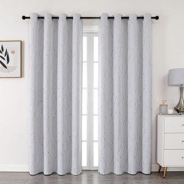 SMILE WEAVER Greyish White Curtains for Bedroom 84 Inch Long 2 Panels,Gold Printed Design Soft Thick Thermal Insulated Light Blocking Room Darkening Window Drapes for Living Room