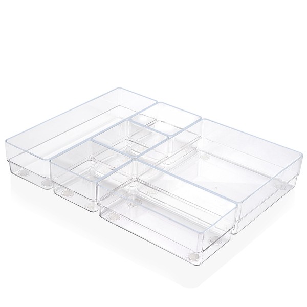 ALPOONS® - Drawer organiser (6 transparent) with non-slip pads for an extra stable hold. Organiser drawer for a clear overview. Organiser make-up ensures order in the chaos.