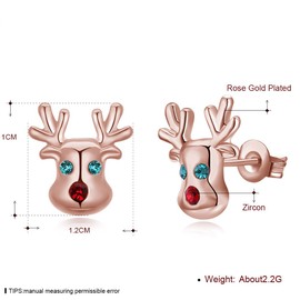 Elk Reindeer Antler CZ Stud Earrings for Women Sensitive Ear Cute Ornament Animal Post Pin Hypoallergenic Jewelry Gifts for Xmas New Year Daughter Birthday Festival (Rose Gold)